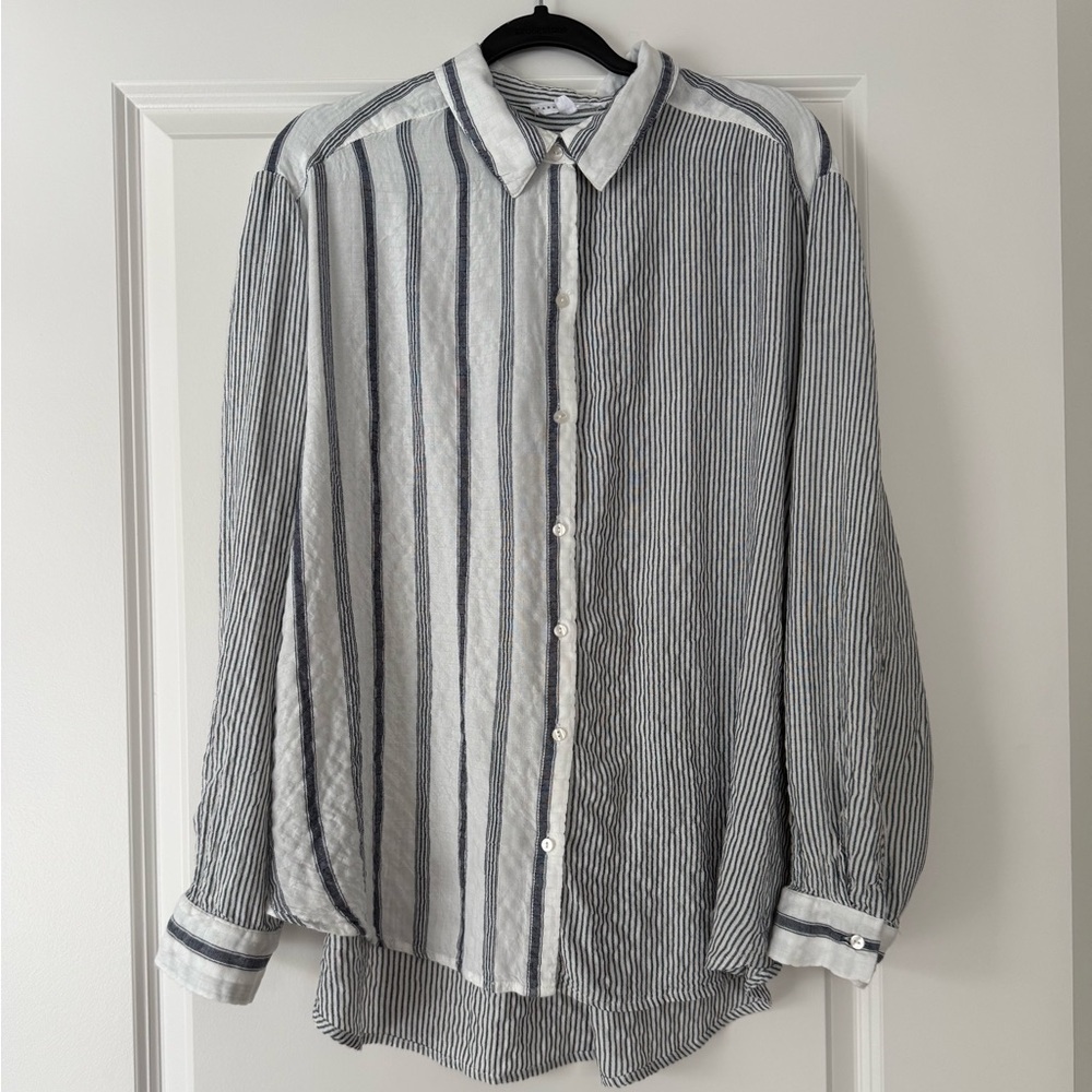 Striped Button-Up Shirt in White and Navy